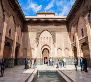 courtyard of the ben youssef madrasa a historic islamic college located in marrakech morocco