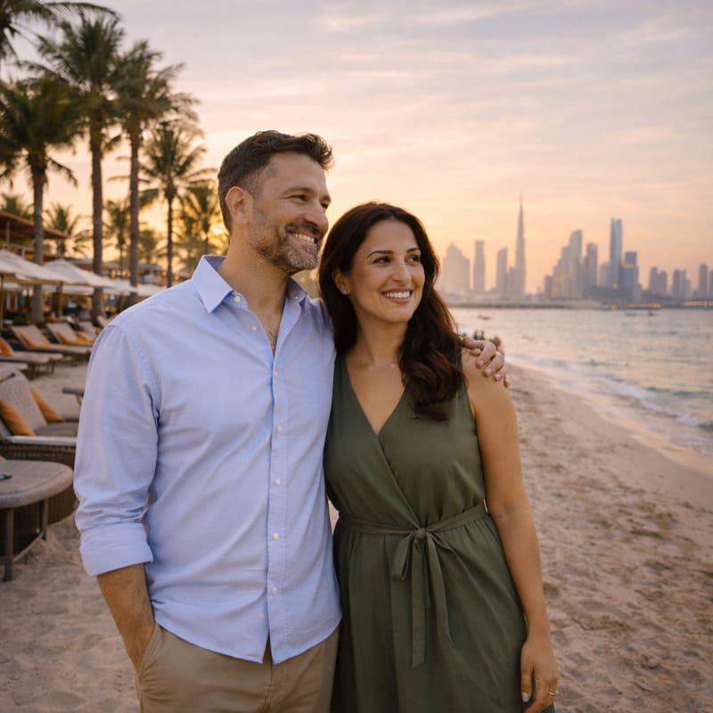 palm west beach dubai couple