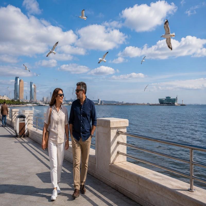 baku boulevard azerbaijan coupl