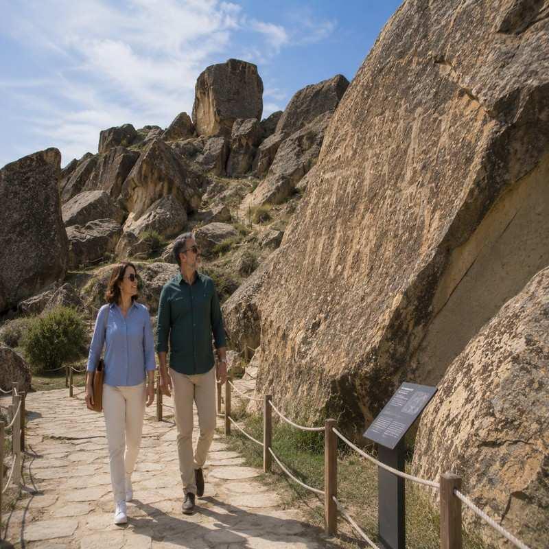gobustan rock art cultural landscape azerbaijan coupl