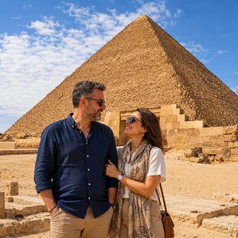 the great pyramid egypt coupl