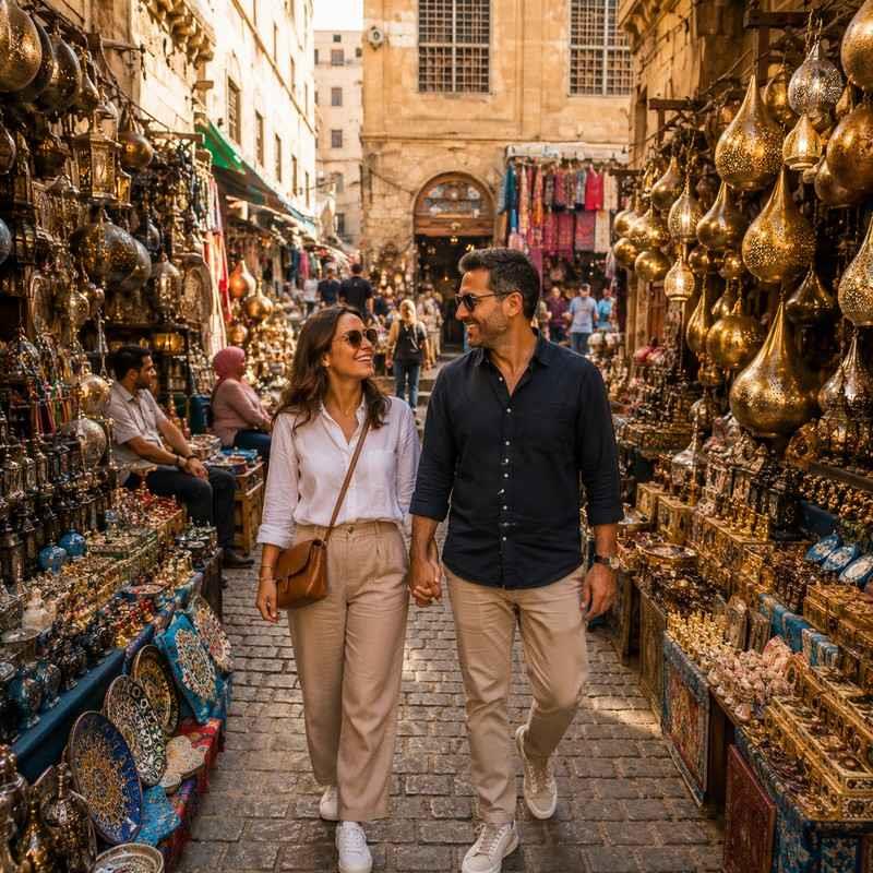 khan el khalili bazaar cairo egypt coupl