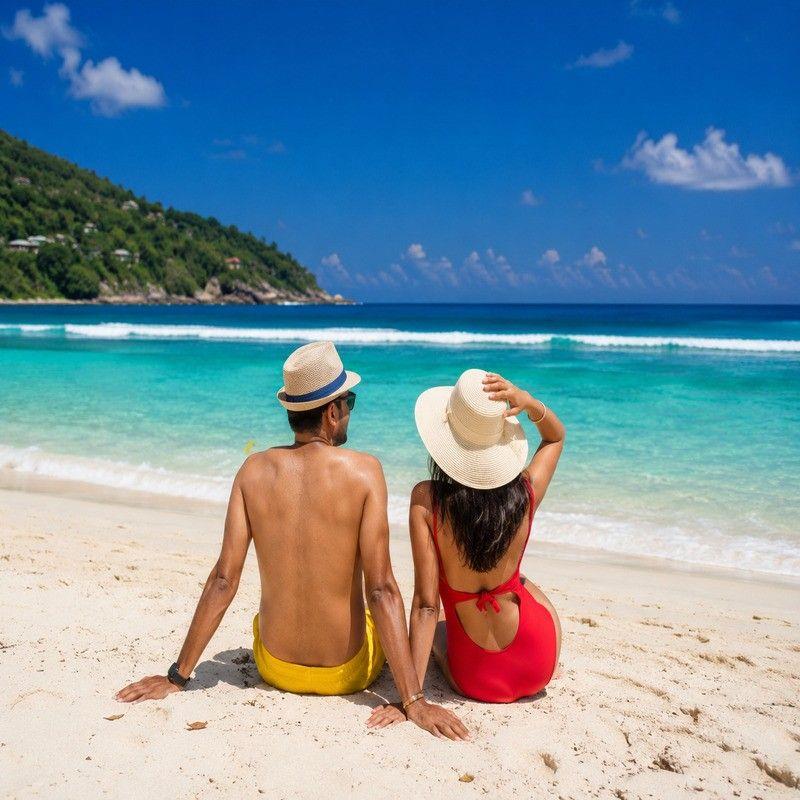 grand anse beach seychelles couple