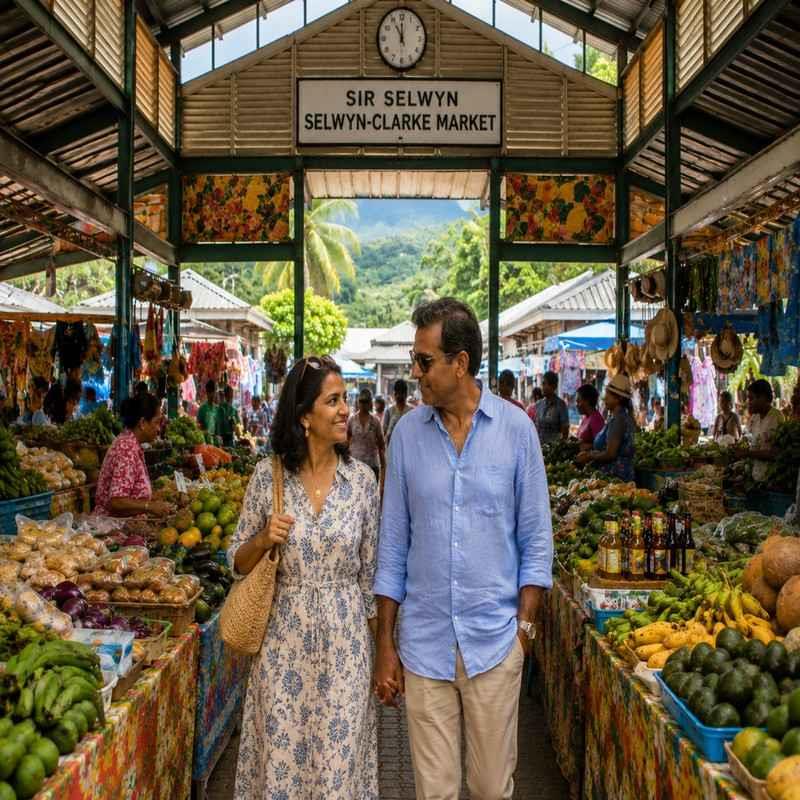 sir selwyn clarke market seychelles couple