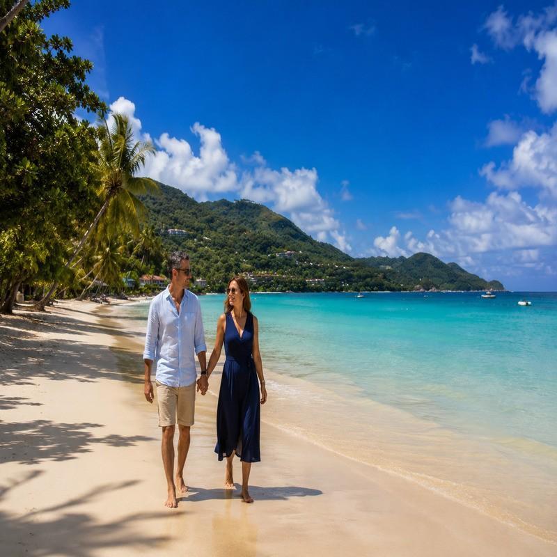 beau vallon beach seychelles couple