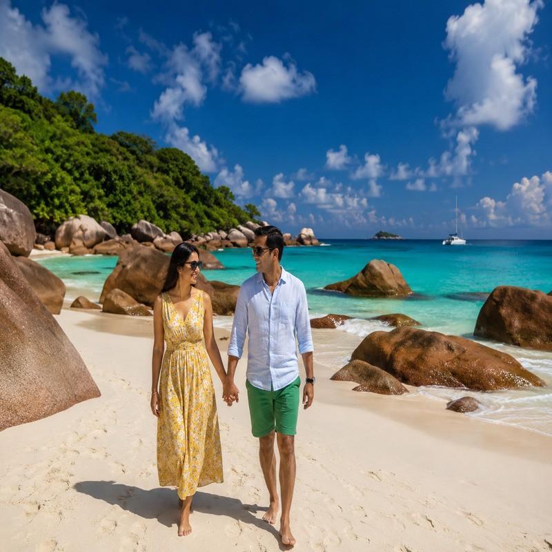 anse lazio beach seychelles couple