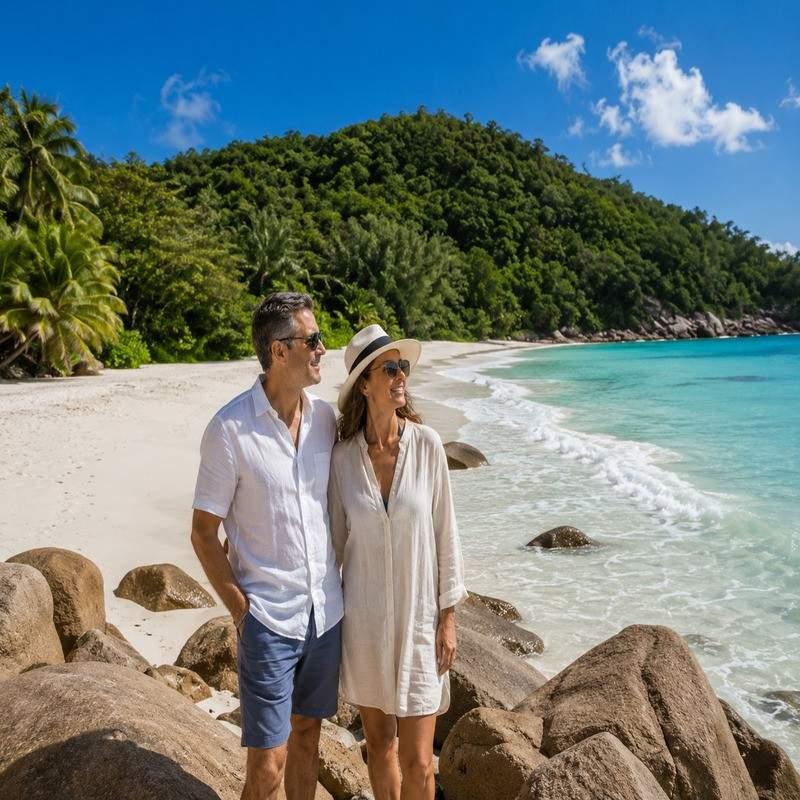 anse georgette beach seychelles couple