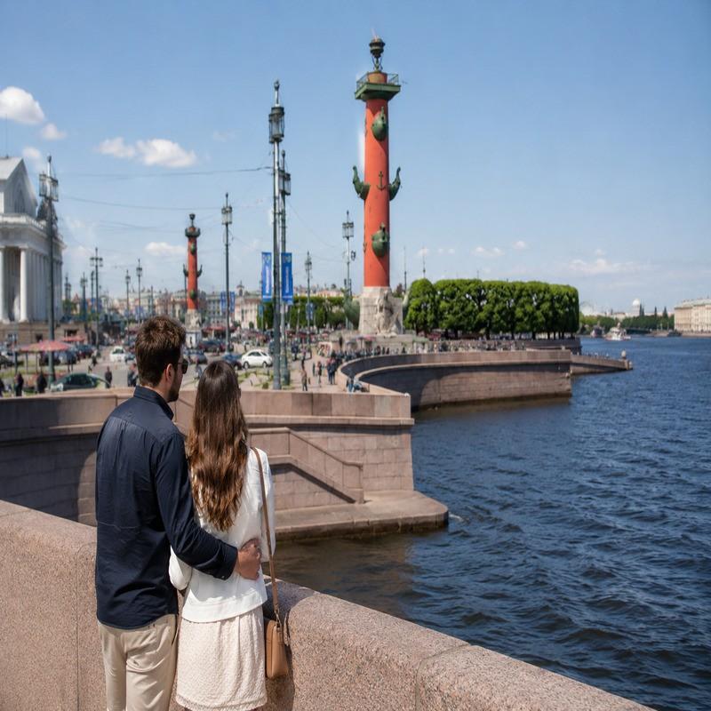 strelka of vasilyevsky island russia couple