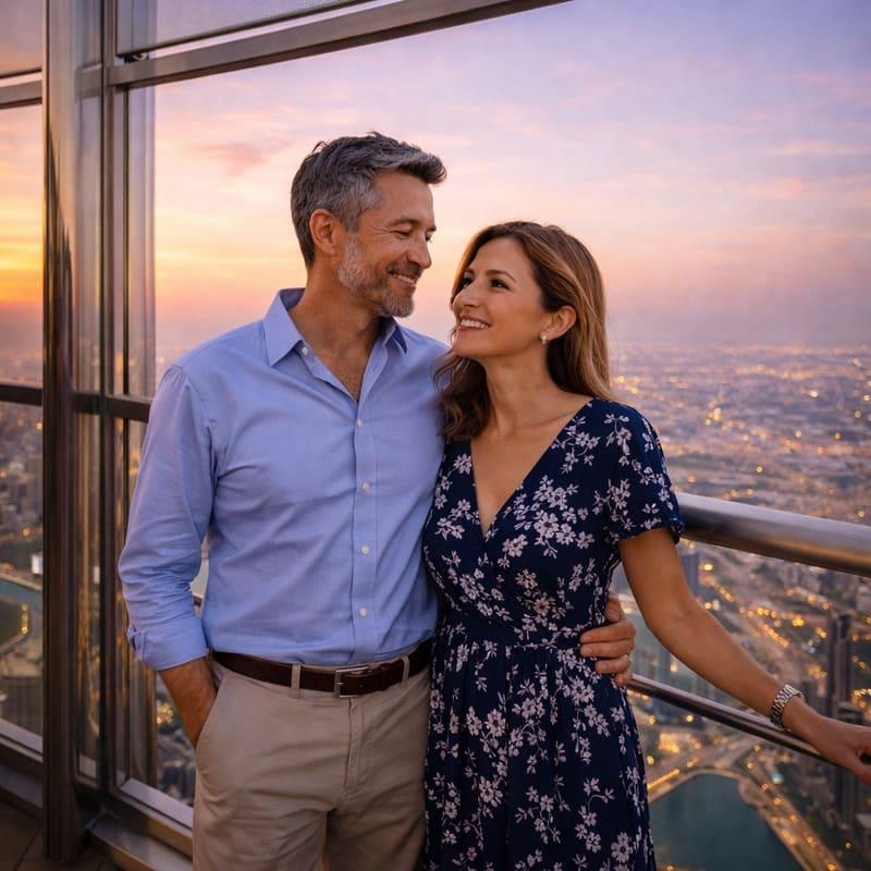 burj khalifa observation deck dubai couple