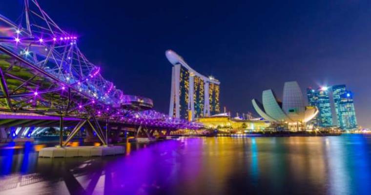 cityscape at night in singapore